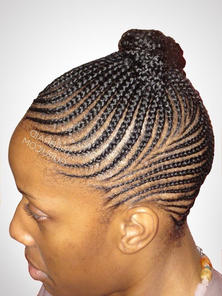 Feed In Cornrow Updo  Right Side View Braidsthebraidguru With Most Up To Date African American Side Cornrows Hairstyles (Photo 15 of 15)