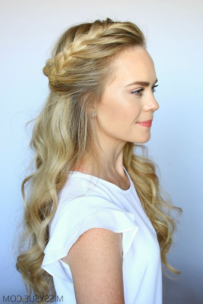Half Up French Braid Crown | Missy Sue Throughout Most Recent French Braid Hairstyles With Curls (Photo 11 of 15)