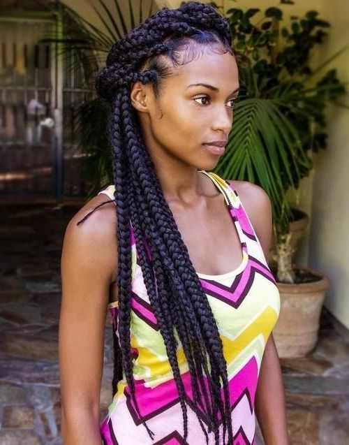 Half Updo For Big Box Braids | Braids | Pinterest | Big Box Braids With Regard To Most Up To Date Half Updo With Long Freely Hanging Braids (View 12 of 15)