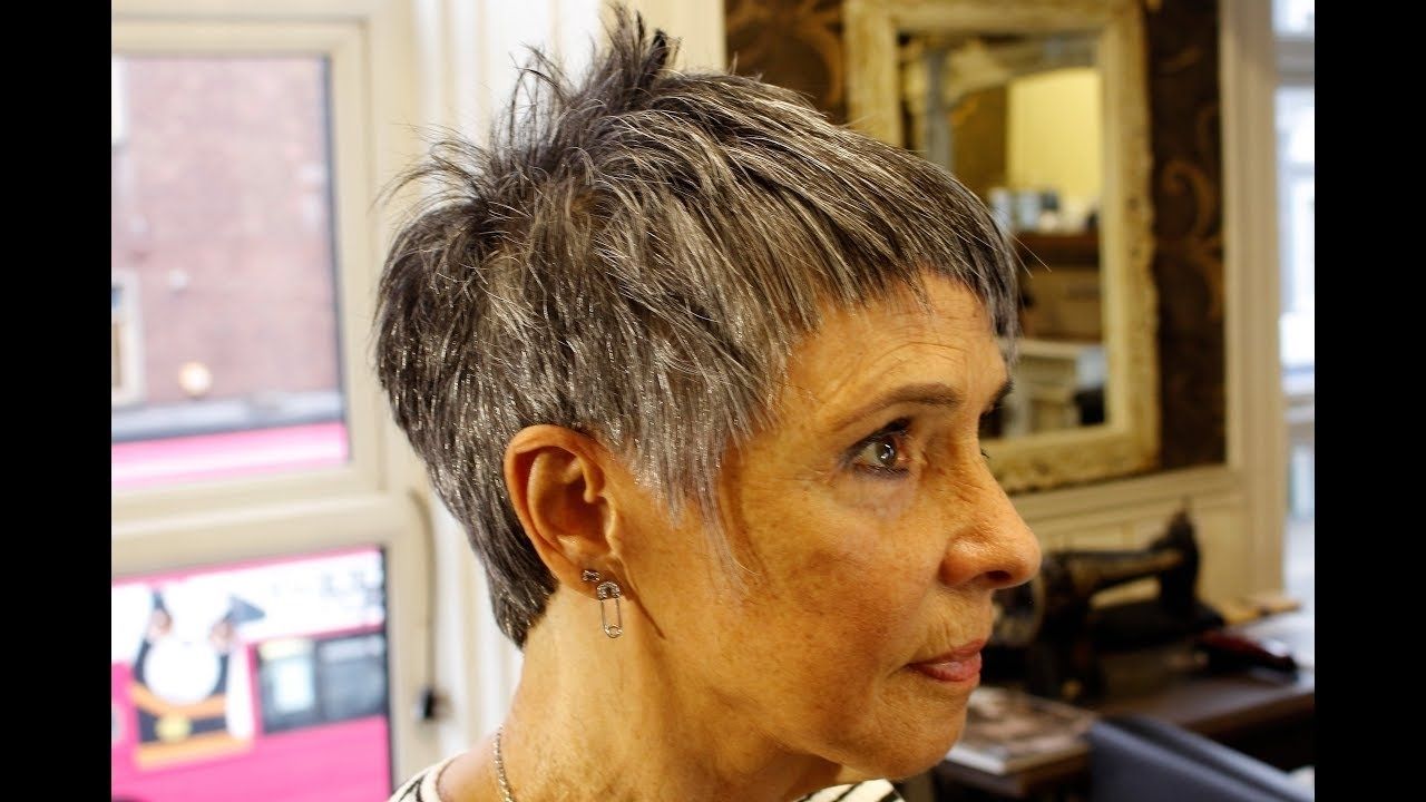 How To Cut Short Funky Pixie Hair On Grey Hair Textured Crop Choppy In Most Current Choppy Gray Pixie Haircuts (View 11 of 15)