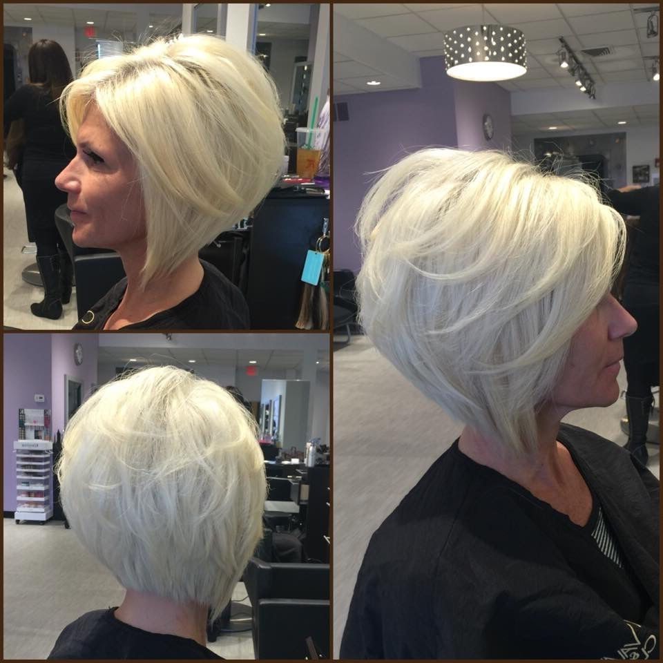 Layered Angled Bobgia Platinum Blonde@adelleandrade Inside Most Current Angled Pixie Bob Haircuts With Layers (View 3 of 15)