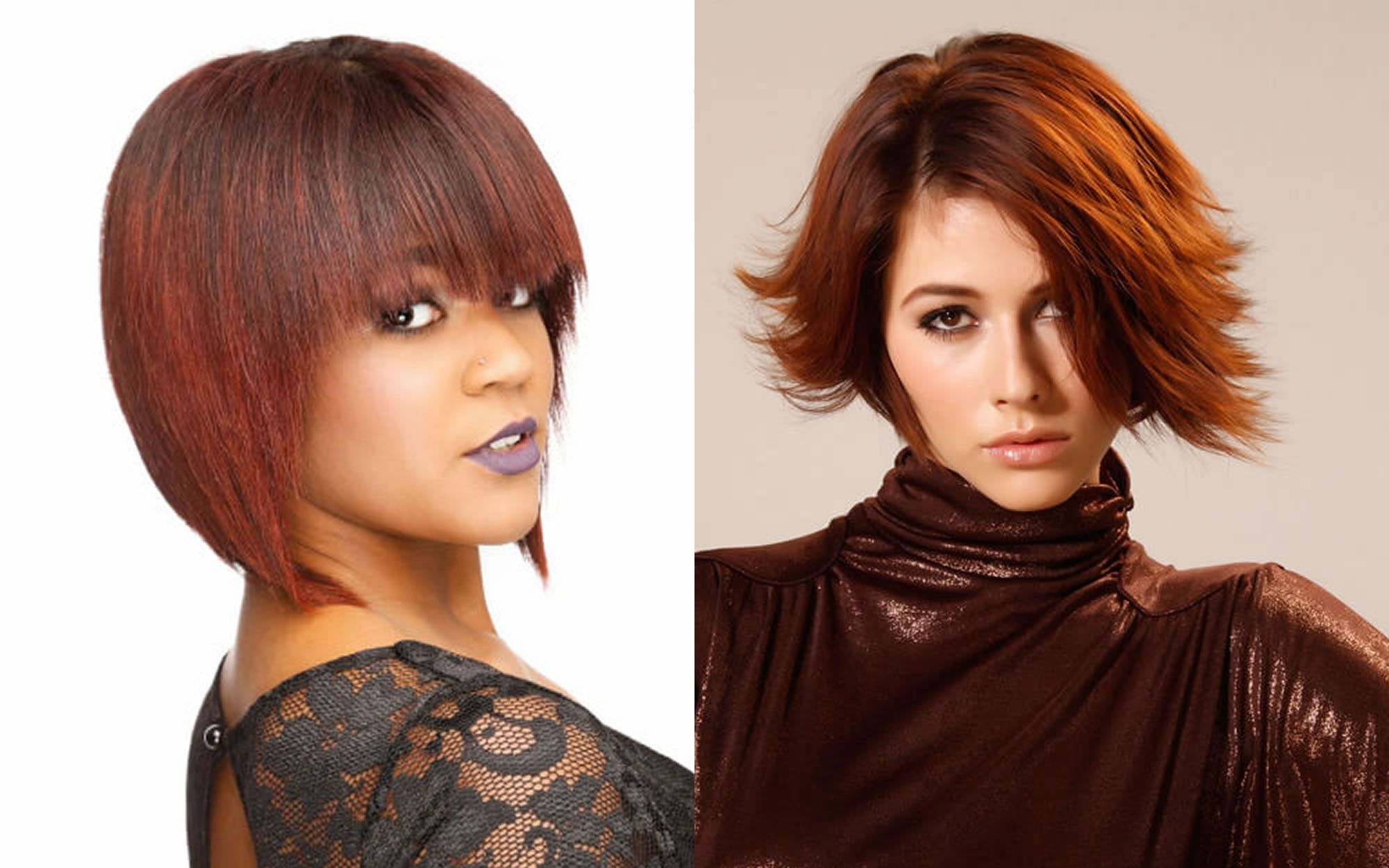 Layered Short Bob Hairstyles With Bangs And Hair Colors For Short Hair Regarding Most Up To Date Reddish Brown Layered Pixie Bob Haircuts (View 4 of 15)