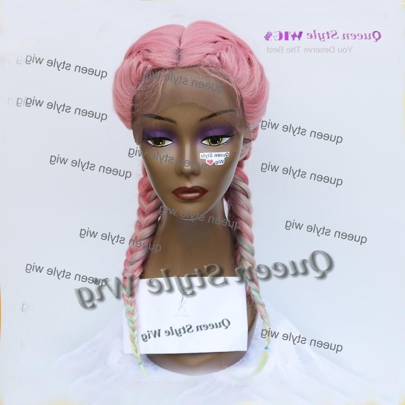 New Two Fat Braids Hairstyle Wig Synthetic Pestal Pink Color Hair Intended For Most Current Wigs Braided Hairstyles (Photo 13 of 15)