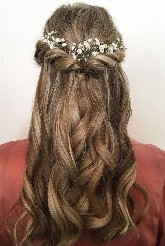 Pretty Half Up Half Down Hair Style Idea+ Using Flowers As Hair Intended For Most Recent Half Updo Braids Hairstyles With Accessory (View 12 of 15)