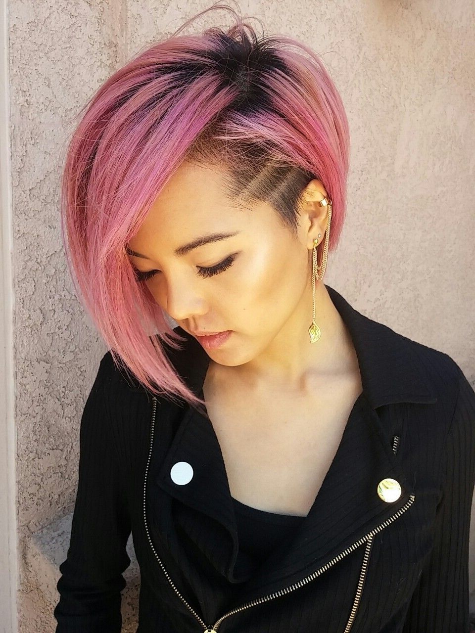 Rose Gold/faded Pink Asymmetrical Long Pixie With Shaved Side Inside Most Popular Shaggy Pixie Haircuts In Red Hues (View 10 of 15)
