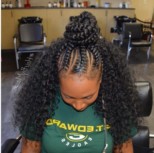 Sew In Hairstyles With Braid Half Up Half Down In Middle | Home Regarding Most Recently Half Up Half Down Cornrows Hairstyles (Photo 3 of 15)