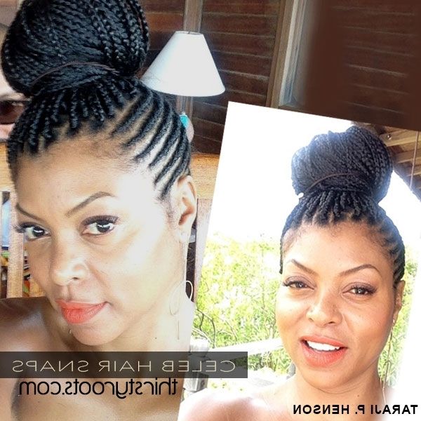 Taraji P. Henson Side Cornrows And Braids In A Bun Throughout Latest Cornrows Hairstyles With Buns (Photo 10 of 15)