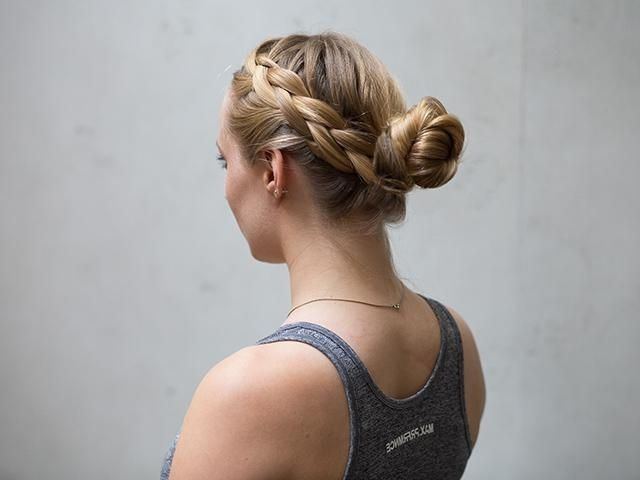 The Best Gym Hairstyles: How To Do A French Plait Bun – Women's Health In Most Recently Braided Gym Hairstyles For Women (View 14 of 15)