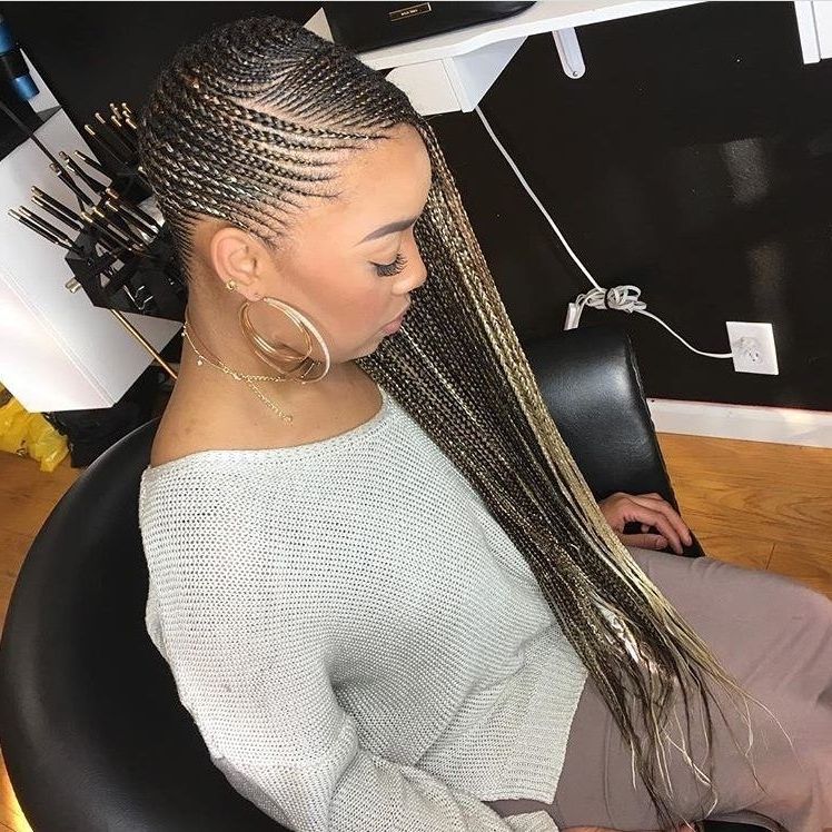 The Most Popular Feed In Braids Style For Black Women | Rockin Within Most Up To Date Small Cornrows Hairstyles (Photo 15 of 15)