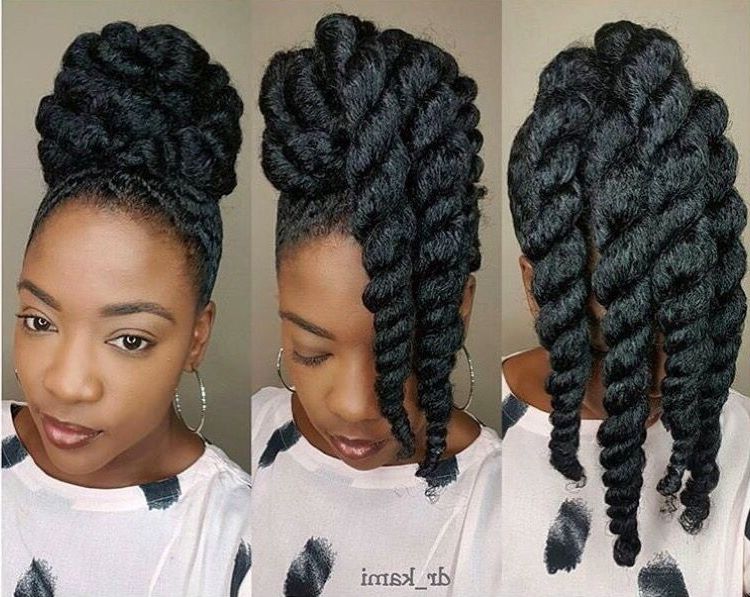 These Chunky Twists Make Protective Styling Easy Peasy. | Natural For Newest Cornrows With High Twisted Bun (Photo 2 of 15)