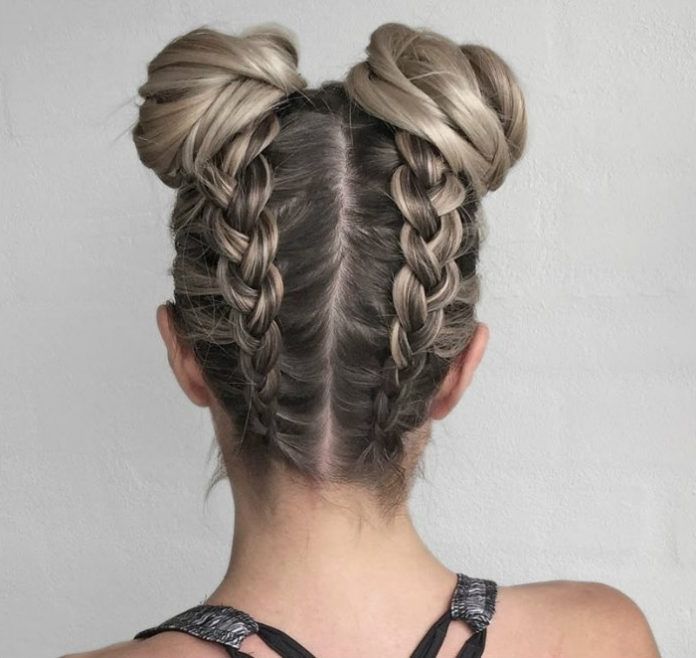 Upside Down French Braid Messy Bun | Hair Color Ideas And Styles For For Most Recent Upside Down Braids With Double Buns (Photo 6 of 15)