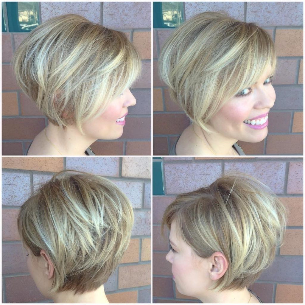 Women's Blonde Stacked Bob With Side Swept Bangs And Highlights Intended For Best And Newest Stacked Pixie Bob Haircuts With Long Bangs (View 5 of 15)