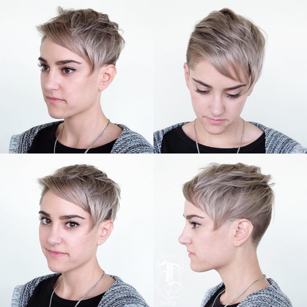 Women's Blonde Undercut Pixie With Messy Texture And Side Swept Intended For Most Up To Date Undercut Pixie (View 4 of 15)