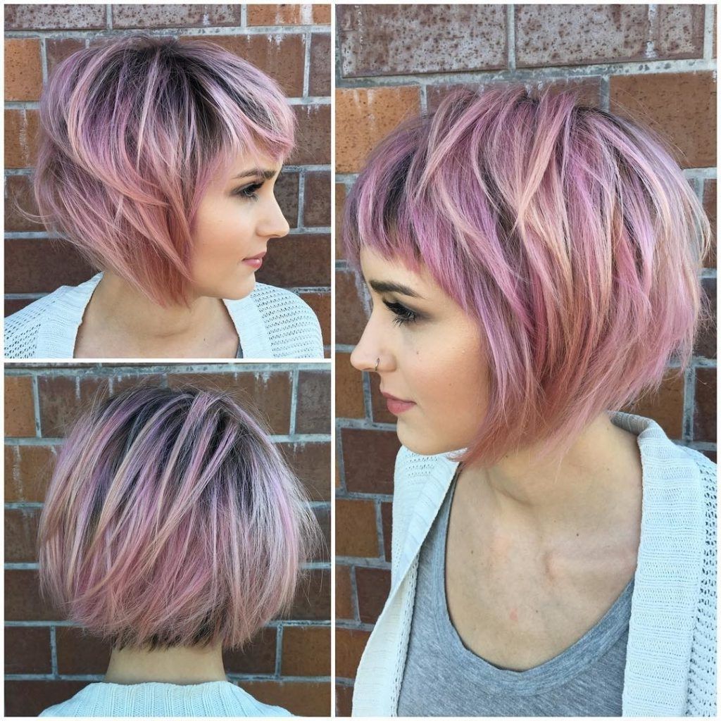 Women's Fun Fringe Layered Pixie With Purple Color And Pink Regarding Best And Newest Lavender Pixie Bob Haircuts (View 14 of 15)