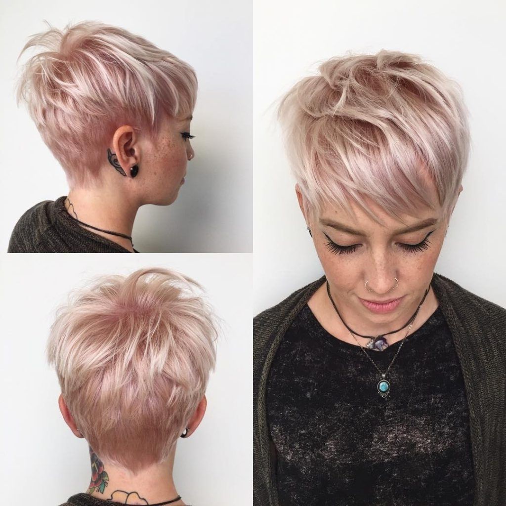 Women's Messy Platinum Textured Pixie With Side Swept Rainbow With Regard To Most Current Rose Gold Pixie Haircuts (Photo 13 of 15)