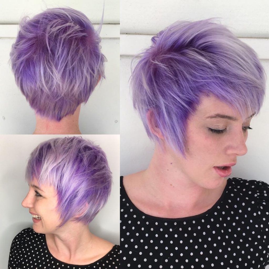 Women's Purple Shaggy Fringe Pixie With Platinum Highlights Short For Current Lavender Pixie Bob Haircuts (View 2 of 15)