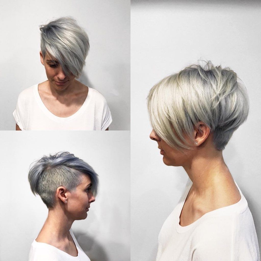 Women's Textured Platinum Undercut Pixie With Long Side Swept Bangs In Most Up To Date Pixie Bob Haircuts With Temple Undercut (Photo 5 of 15)