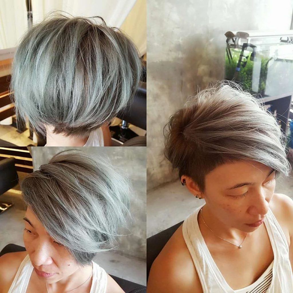 Women's Textured Side Swept Undercut Pixie With Fringe And Silver Color With Most Current Silver And Brown Pixie Haircuts (View 10 of 15)