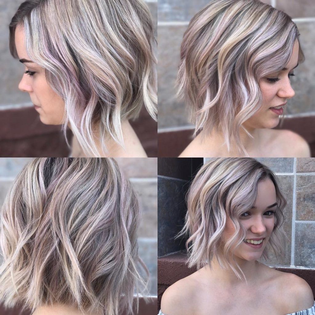 Women's Textured Wavy Bob On Ashy Blonde Hair With Rose Gold Highlights Throughout Most Popular African American Messy Ashy Pixie Haircuts (View 13 of 15)