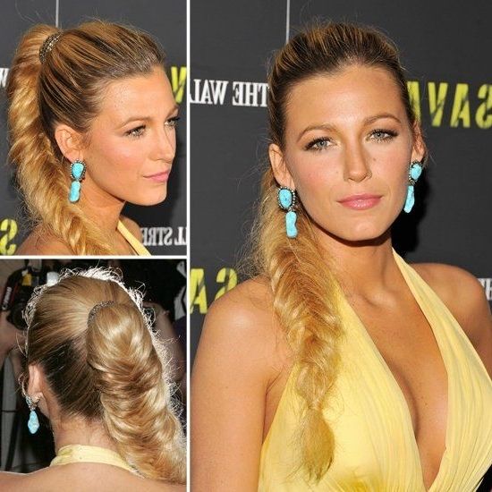 13 Pretty Celebrities' Fishtail Braided Hairstyles | Pop Hair Style Regarding Honey Blonde Fishtail Look Ponytail Hairstyles (View 11 of 25)