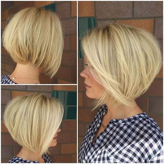 30 Trendy Stacked Hairstyles For Short Hair – Practicality Short In Voluminous Stacked Cut Blonde Hairstyles (Photo 10 of 25)