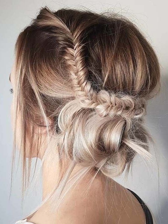 32 Romantic Fishtail Messy Braided Updo Hairstyles For  (View 7 of 25)