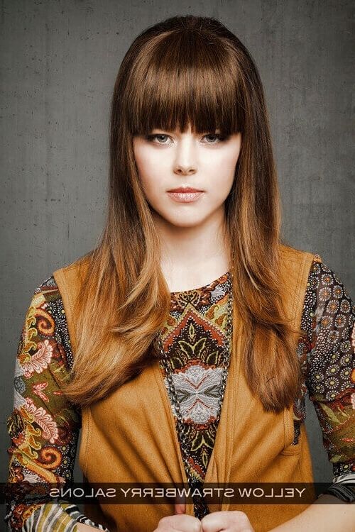 34 Sweetest Caramel Highlights On Light To Dark Brown Hair (2018) Intended For Bi Color Blonde With Bangs (Photo 22 of 25)