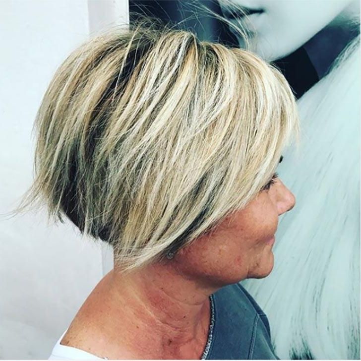 40 Best Short Hairstyles For Women Over 60 Inside Voluminous Stacked Cut Blonde Hairstyles (View 22 of 25)