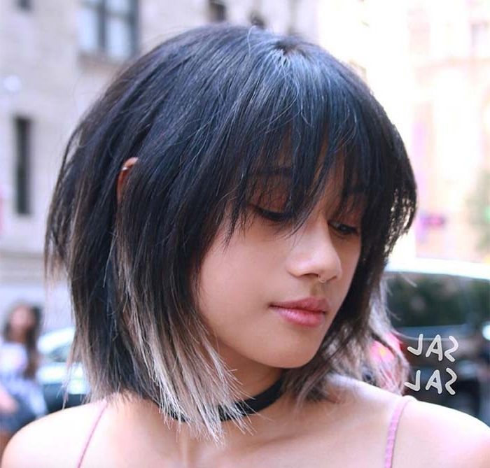 55 Incredible Short Bob Hairstyles & Haircuts With Bangs | Fashionisers Regarding Most Recently Funky Blue Pixie Hairstyles With Layered Bangs (View 18 of 25)