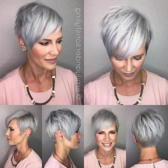 90 Classy And Simple Short Hairstyles For Women Over 50 | Side Bangs In Latest Choppy Gray Pixie Hairstyles (View 3 of 25)