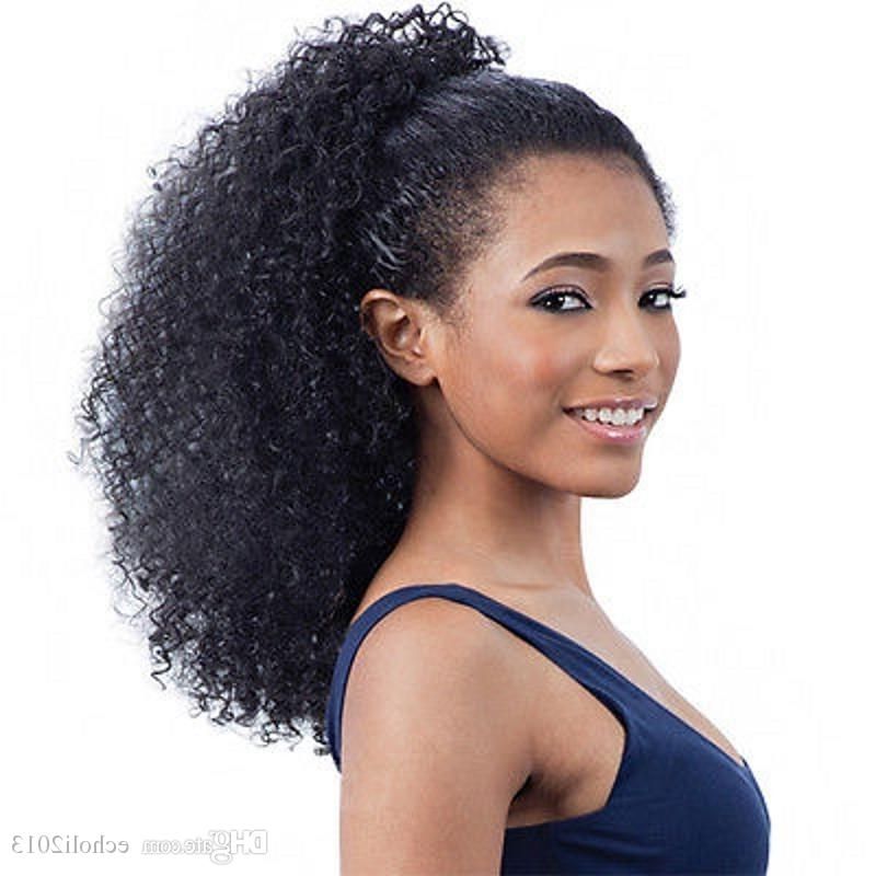 Afro Kinky Curly Ponytail Human Hair For Black Women, Virgin In Afro Style Ponytail Hairstyles (View 14 of 25)