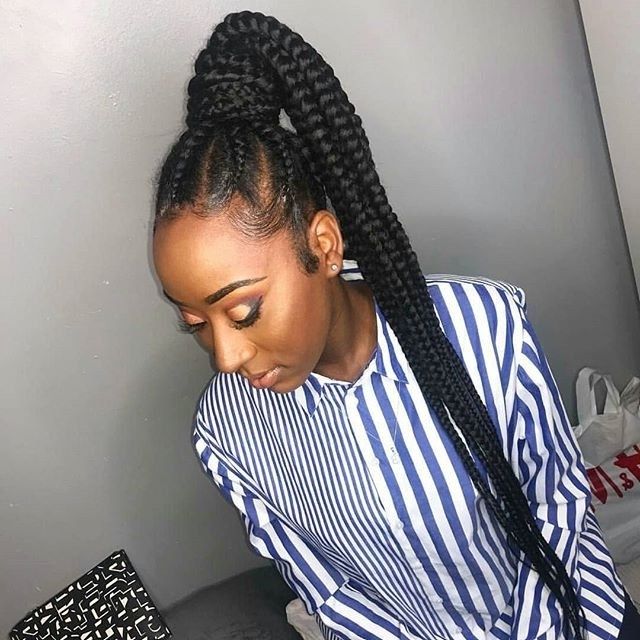Black Braided Hairstyles With Extensions | Popsugar Beauty Throughout Chunky Black Ghana Braids Ponytail Hairstyles (View 8 of 25)