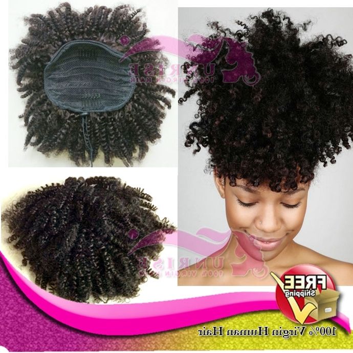 Brazilian Virgin Hair Kinky Curly Afro Ponytail Clip In Human Hair Throughout Curly Blonde Afro Puff Ponytail Hairstyles (View 25 of 25)
