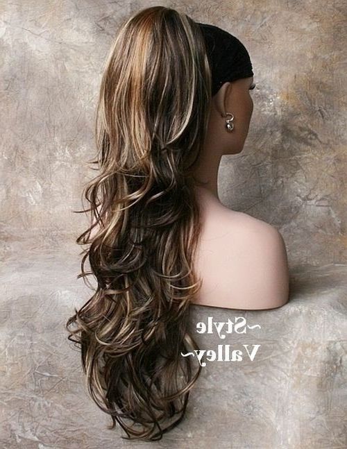 Chestnut Golden Brown W/ Blonde Ponytail Extension Clip In Long Hair With Long Blond Ponytail Hairstyles With Bump And Sparkling Clip (View 13 of 25)