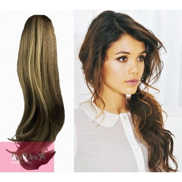 Clip In Ponytail Wrap / Braid Hair Extension 24" Wavy – Dark Brown In Lustrous Blonde Updo Ponytail Hairstyles (View 20 of 25)