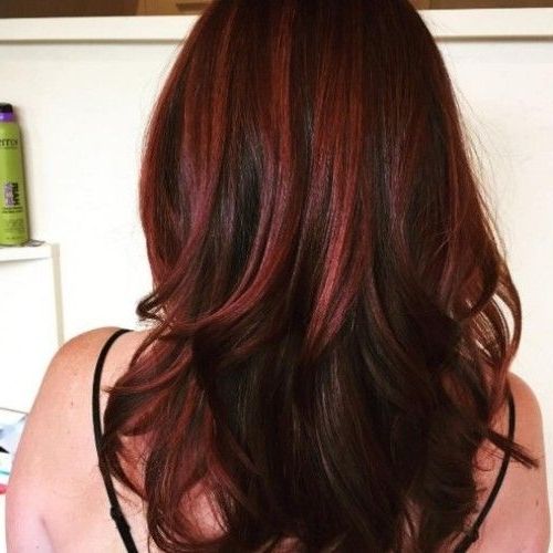 Dark Red Highlights In Chocolate Brown Locks. Gorgeous (View 2 of 25)