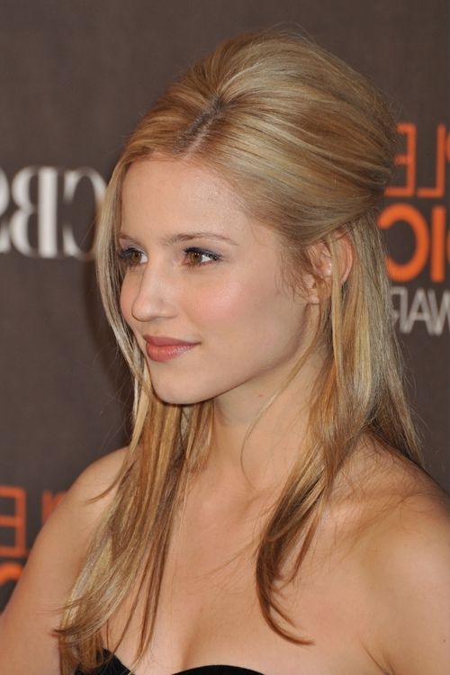 Dianna Agron Straight Ash Blonde Beehive, Half Up Half Down In Ash Blonde Half Up Hairstyles (View 15 of 25)