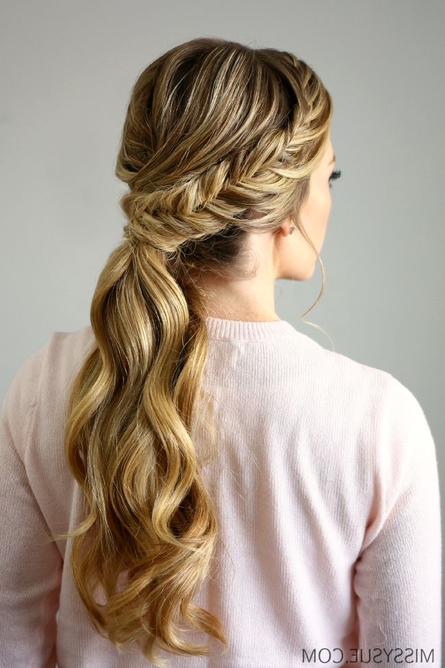 Fishtail Embellished Ponytail For Side Pony Hairstyles With Fishbraids And Long Bangs (View 5 of 25)