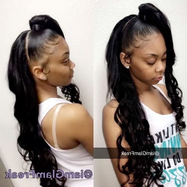 Half Up Half Down Partial Sew In W/ Sewn Ponytail & Loose Curls In Sleek Half Up Half Down Pony Hairstyles (View 5 of 25)