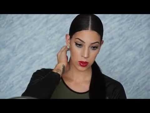 Kim Kardashian Middle Part Slick Ponytail Tutorial – Youtube Intended For Center Parted Pony Hairstyles (View 10 of 25)