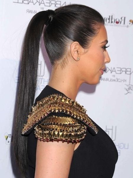 Kim Kardashian – Sleek Slick Ponytail Hairstyle (View 1 of 25)