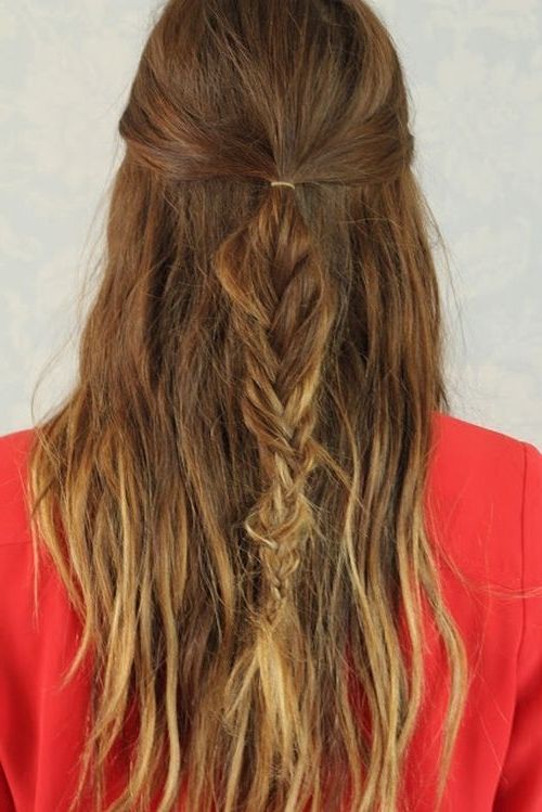 Messy Half Updo Hairstyle With Fishtail Braid | Styles Weekly Intended For Messy Half Ponytail Hairstyles (View 12 of 25)