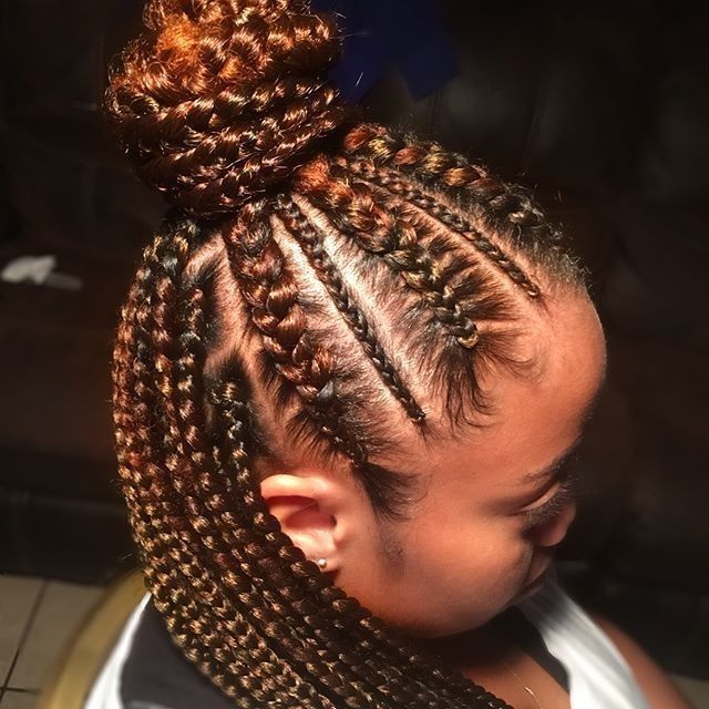 Multi Color Stitch Ponytail With Triangle Box Braids (View 13 of 25)