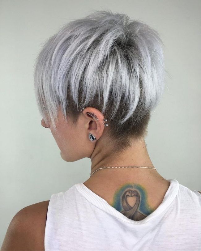 Silver Pixie Cut With Layered Lowlights … | Hair | Pinte… Regarding Short Silver Crop Blonde Hairstyles (Photo 1 of 25)