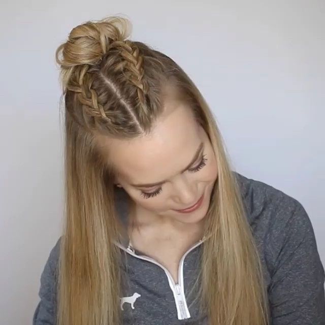 Two Dutch Braids Into A Mini Bun | Hair School ? In 2018 Within Two Braids In One Hairstyles (View 3 of 25)