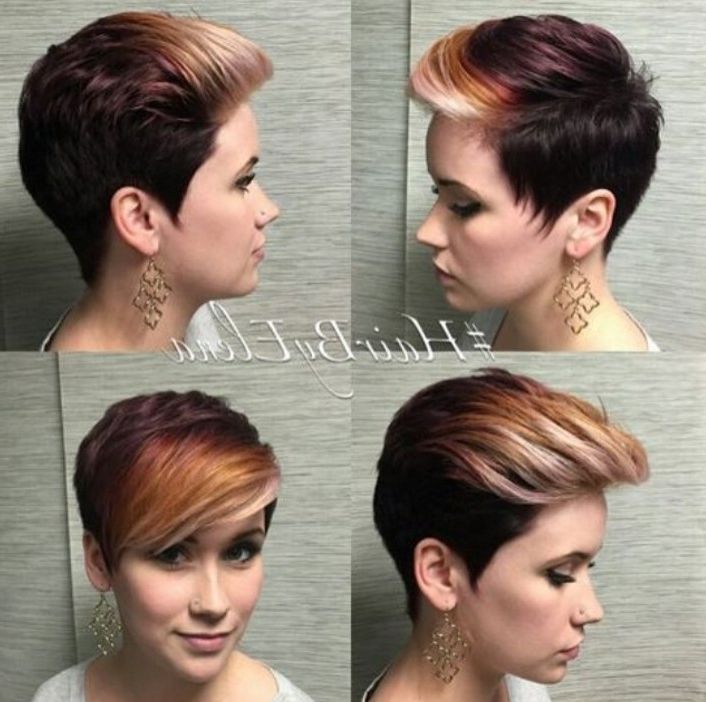 Two Toned Long Pixie Cut With Colored Bangs Inside Most Up To Date Two Tone Pixie Hairstyles (View 6 of 25)