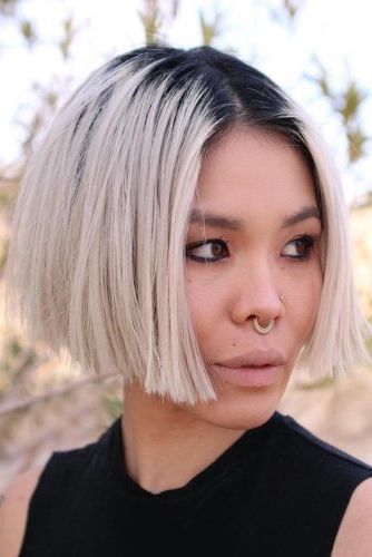 38 Flirty Blonde Hair Colors To Try In 2018 | Lovehairstyles Within White Bob Undercut Hairstyles With Root Fade (Photo 18 of 25)
