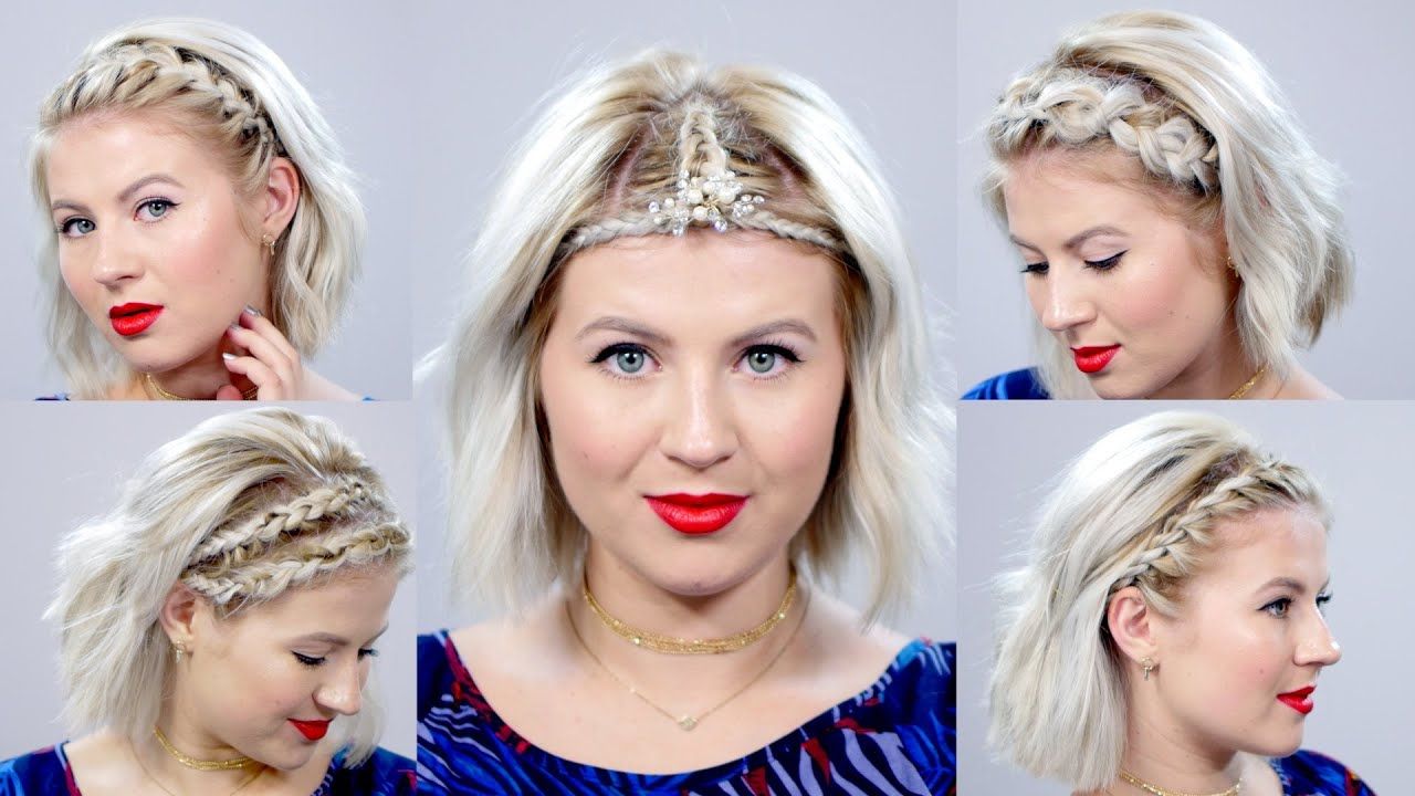 5 Braided Headbands For Short Hair Tutorial | Milabu – Youtube Within Short Haircuts With Headbands (Photo 7 of 25)