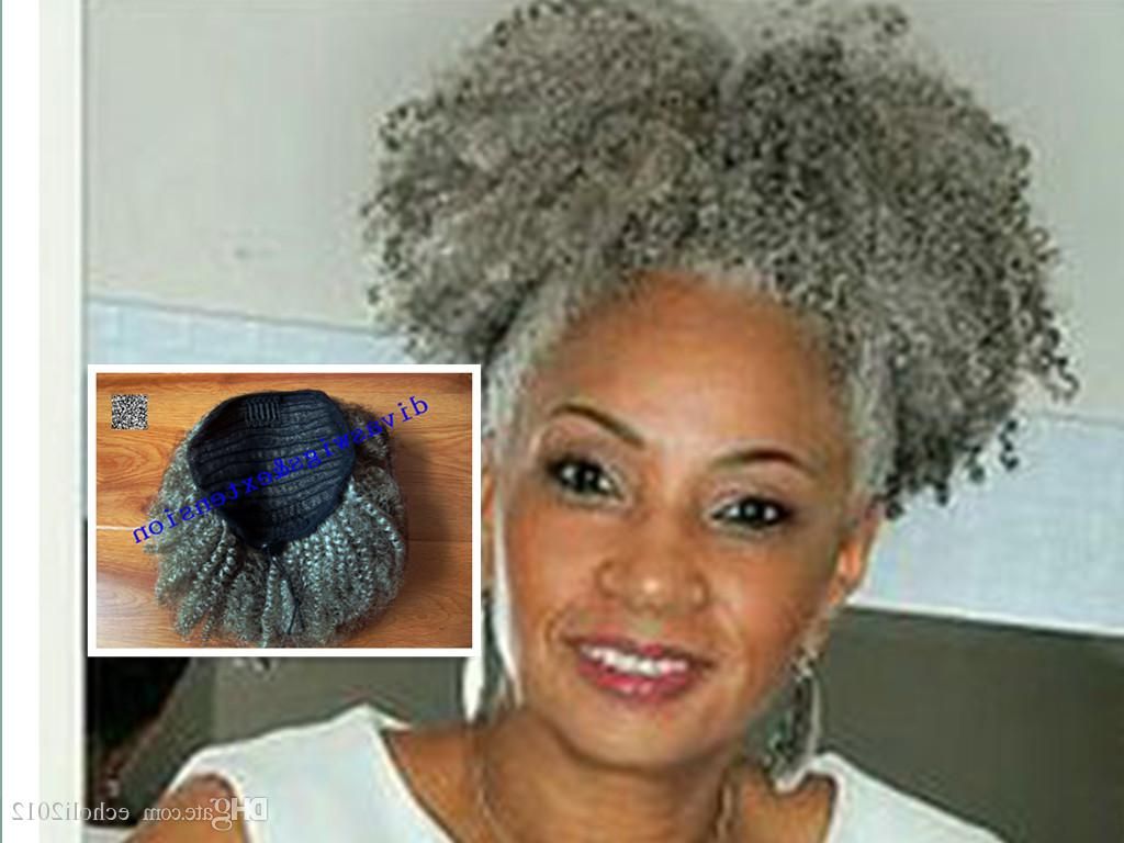 Afro Kinky Curly Weave Ponytail Hairstyles Clip Ins Gray Hair Inside Curly Grayhairstyles (Photo 16 of 25)