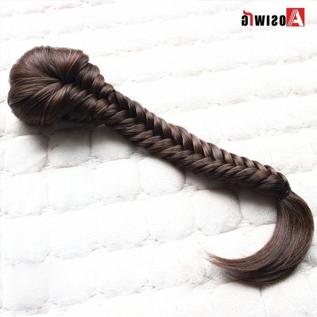 Aosiwig Long Straight Fishtail Braids Ponytail Clip In Plaited Rope Inside Fishtail Ponytails With Hair Extensions (View 18 of 25)